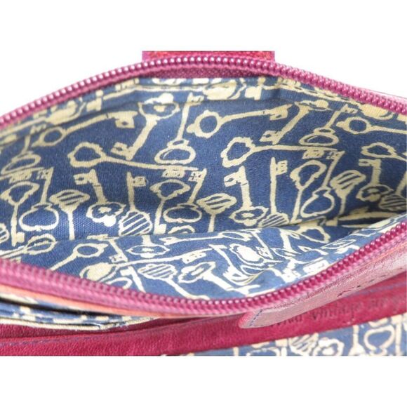 Vintage Fossil Key Scalloped Striped Leather Bifold Long Wallet Burgundy Rare - Picture 6 of 6